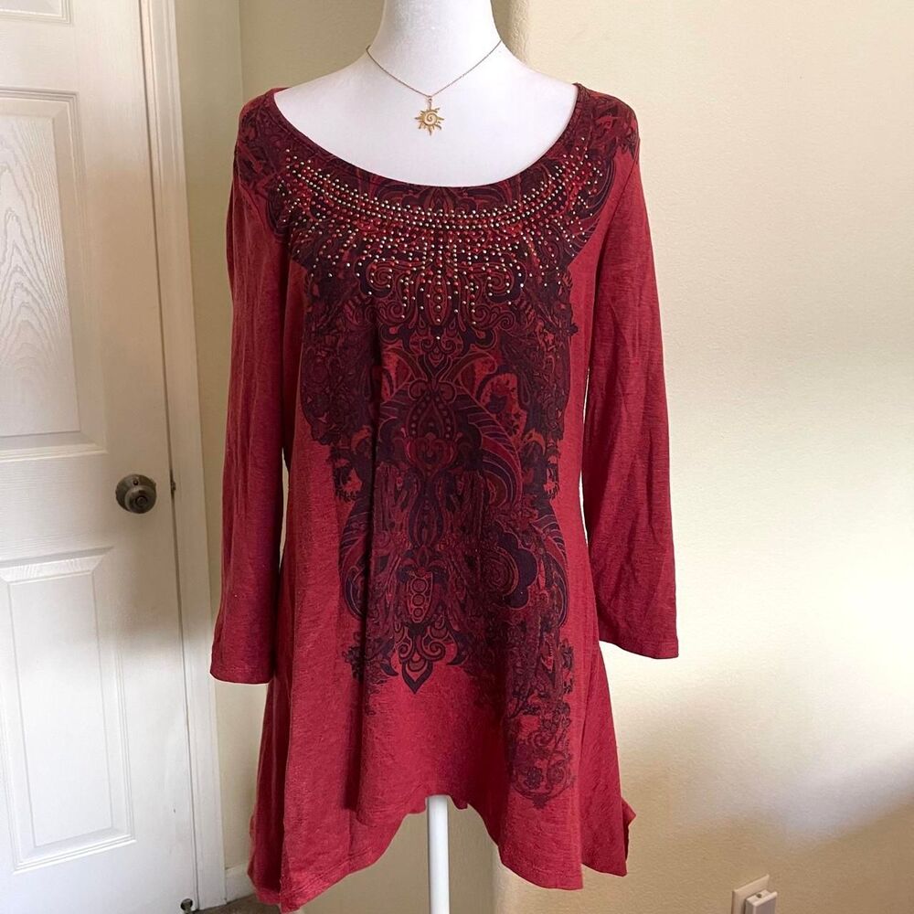 Bedazzled graphic long sleeve shirt - size large - western bikercore
